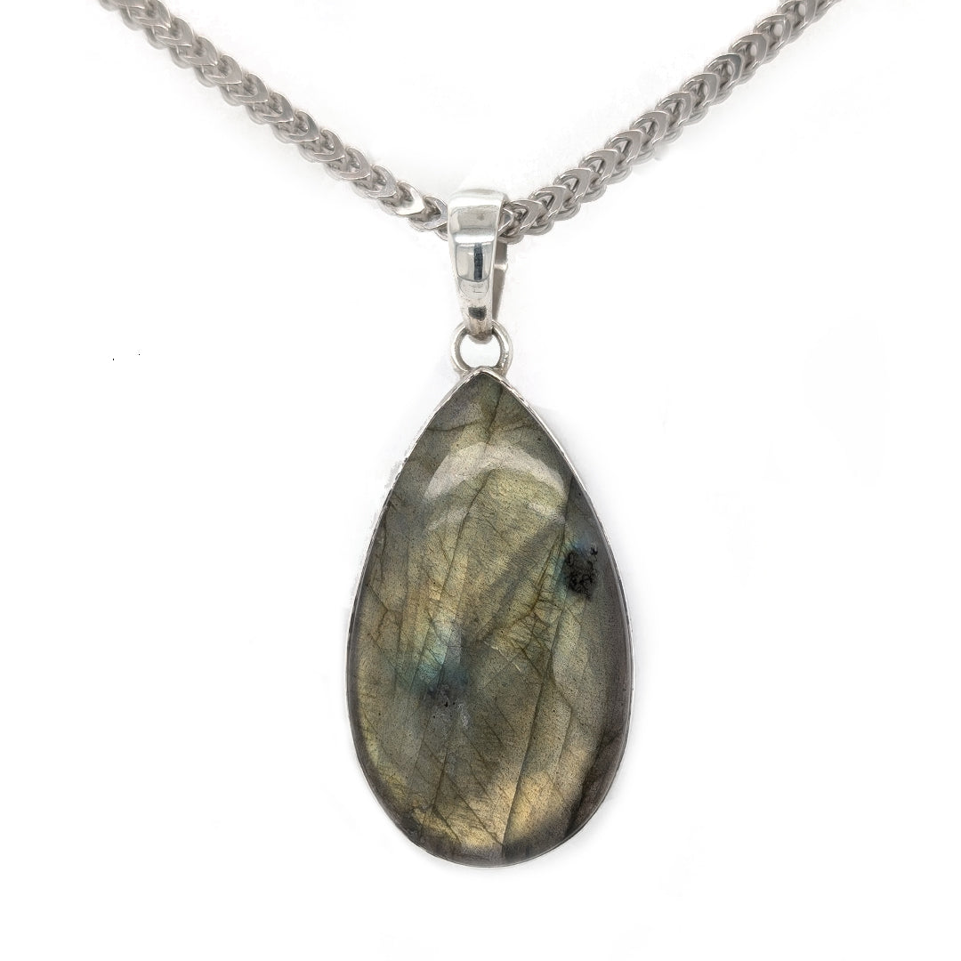 Golden Labradorite Sterling Silver Pendant on 20" Square Curb Chain