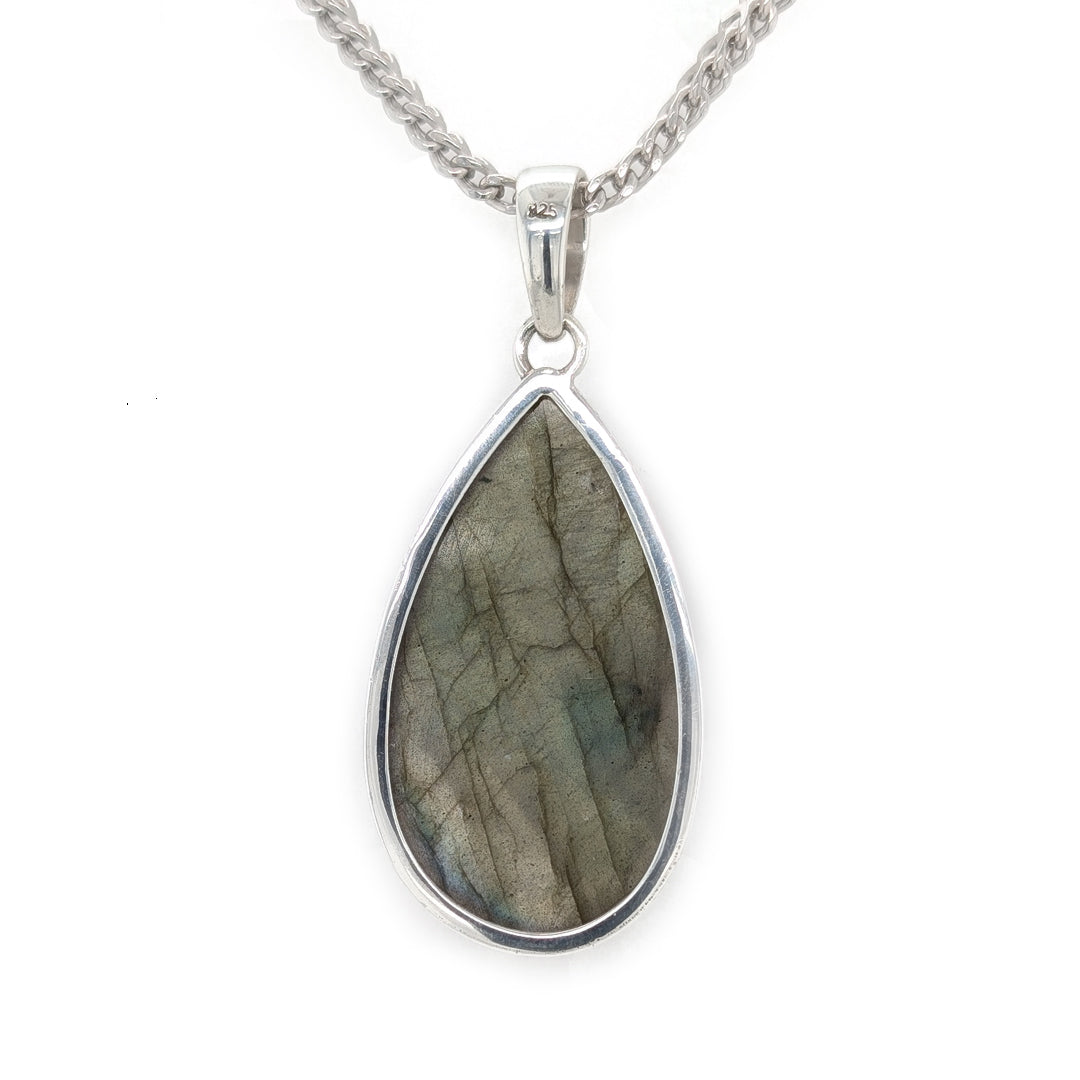 Golden Labradorite Sterling Silver Pendant on 20" Square Curb Chain