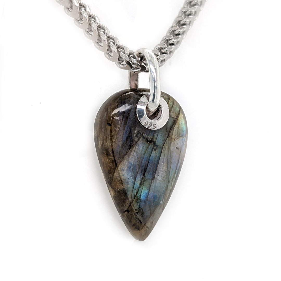 Labradorite Chunky Grommet Sterling Silver Pendant on 22" Square Curb Chain