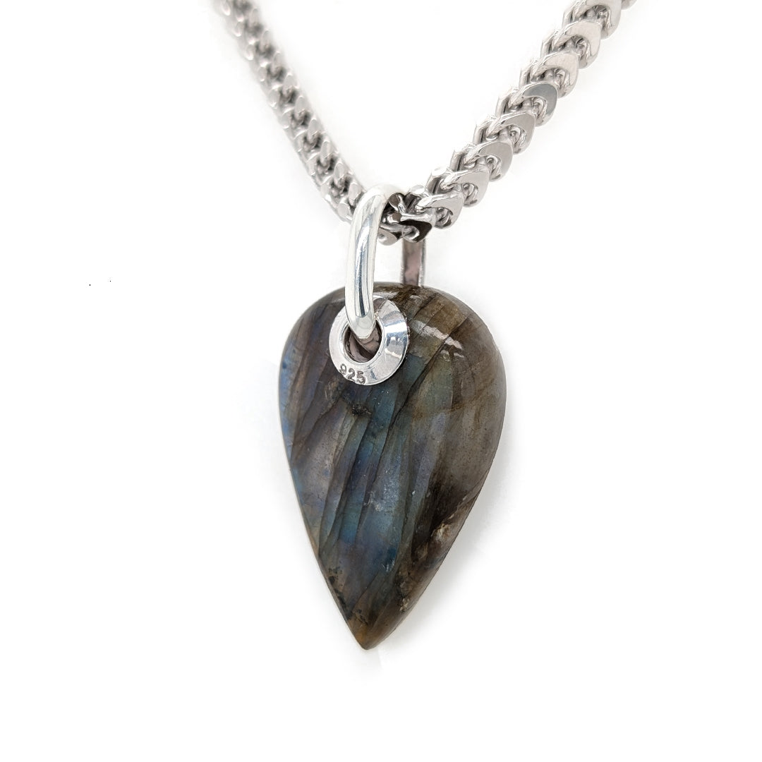 Labradorite Chunky Grommet Sterling Silver Pendant on 22" Square Curb Chain