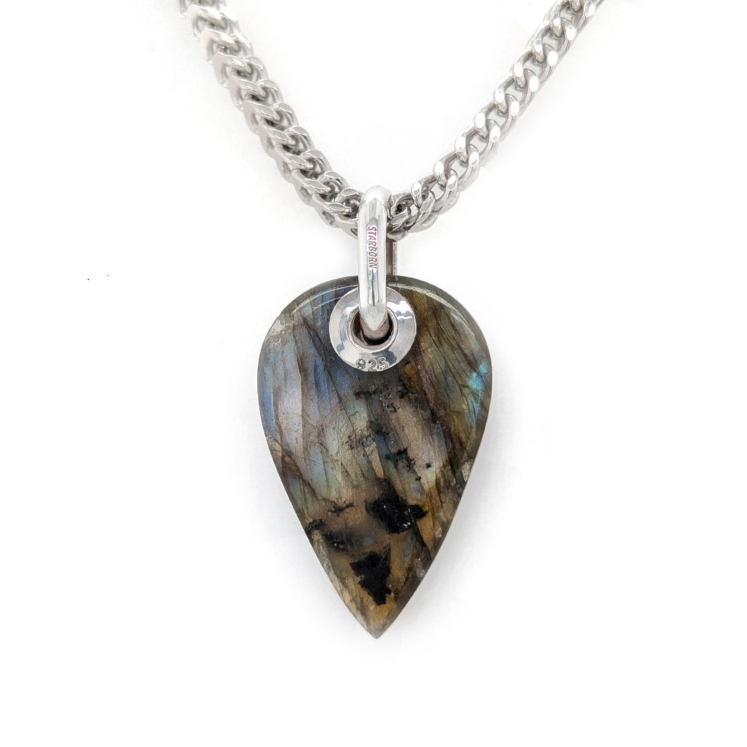 Labradorite Chunky Grommet Sterling Silver Pendant on 22" Square Curb Chain