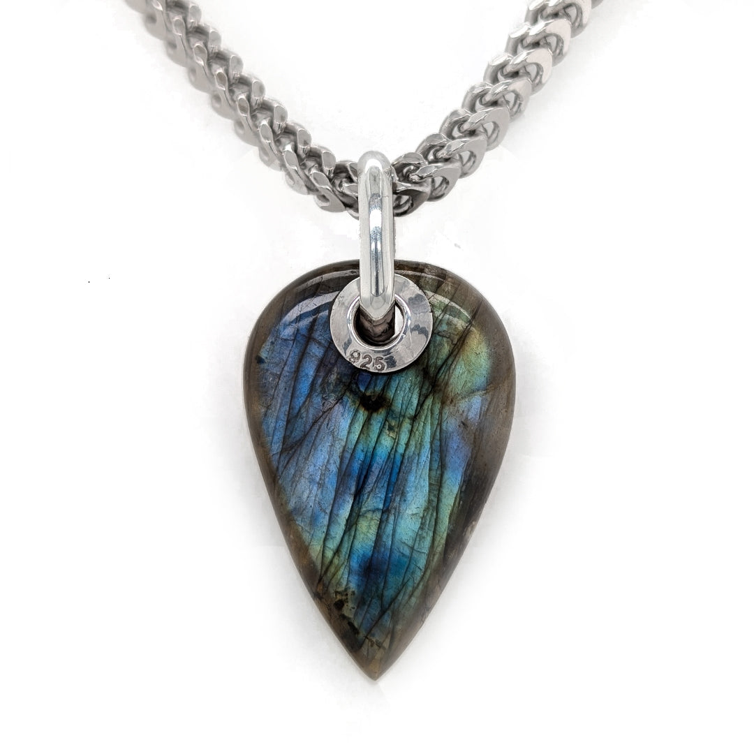 Labradorite Chunky Grommet Sterling Silver Pendant on 22" Square Curb Chain