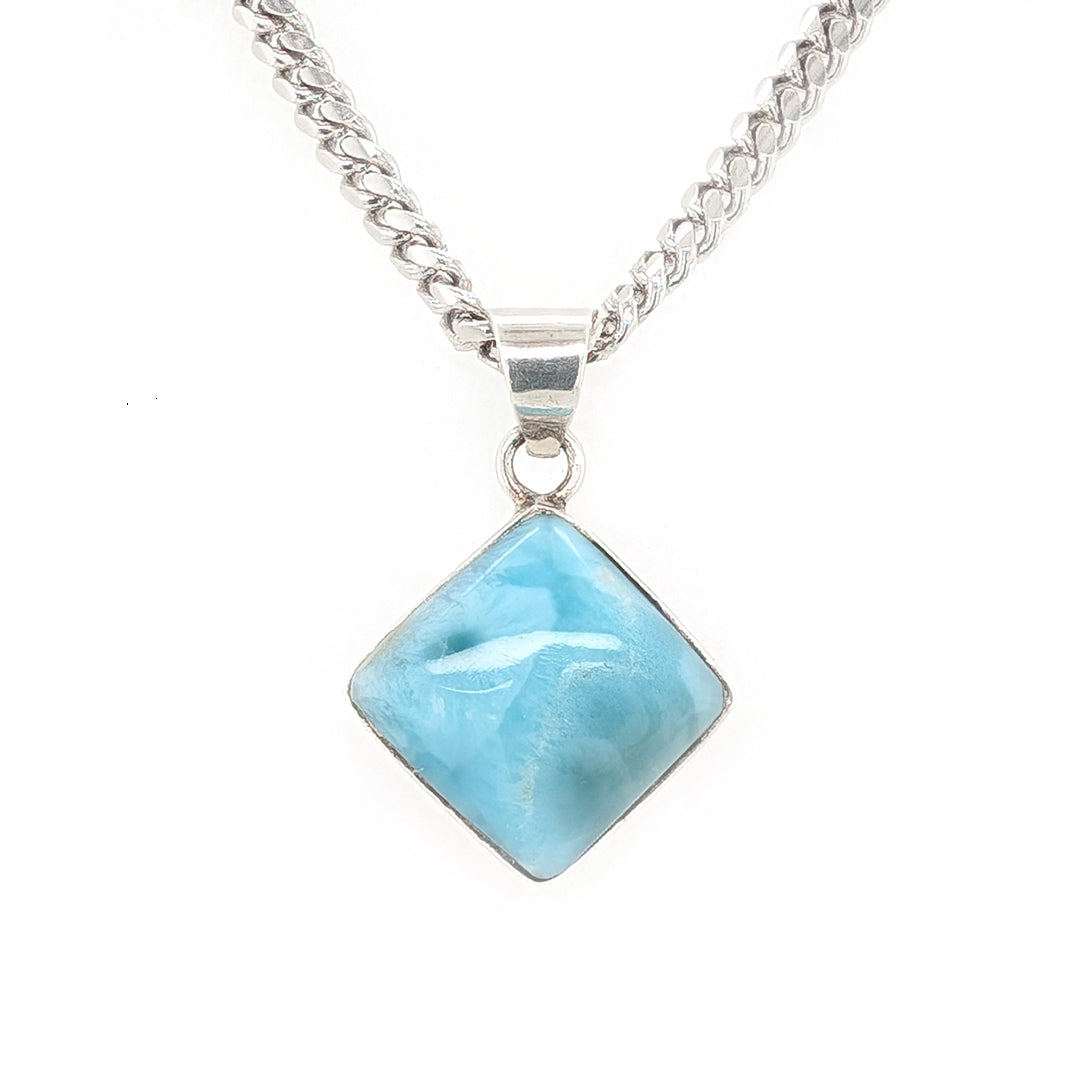 Diamond Larimar Sterling Silver Pendant on 18" Thick Curb Chain