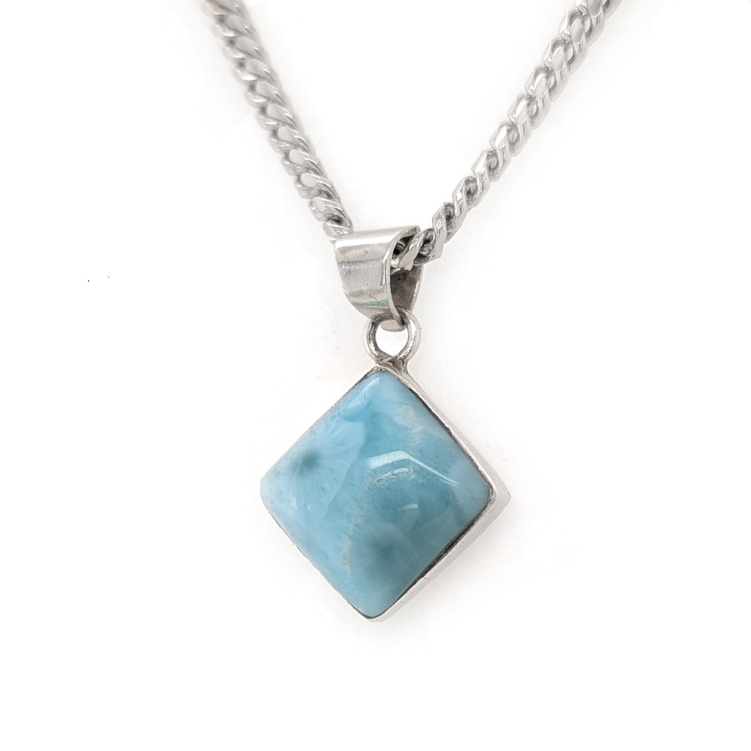 Diamond Larimar Sterling Silver Pendant on 18" Thick Curb Chain