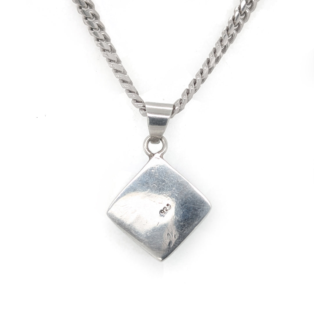 Diamond Larimar Sterling Silver Pendant on 18" Thick Curb Chain