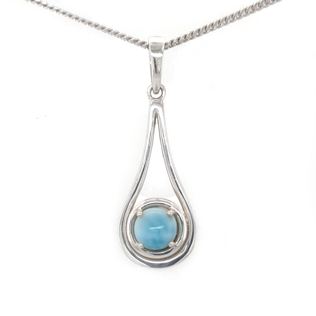 Sea Drop Larimar Sterling Silver Pendant on 18" Curb Chain