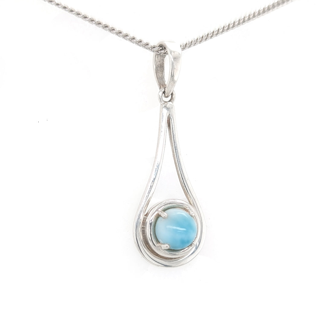 Sea Drop Larimar Sterling Silver Pendant on 18" Curb Chain