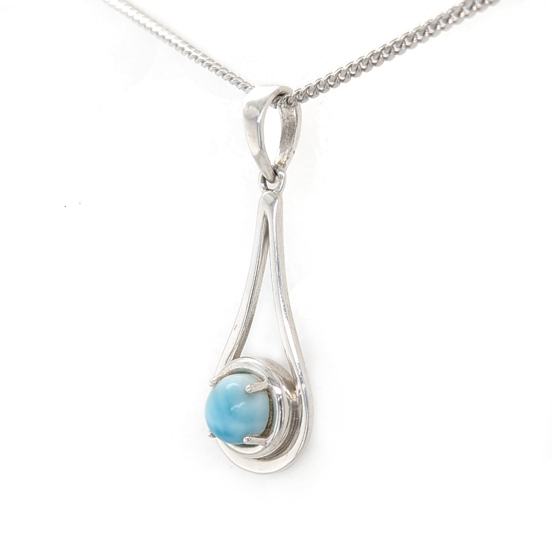 Sea Drop Larimar Sterling Silver Pendant on 18" Curb Chain