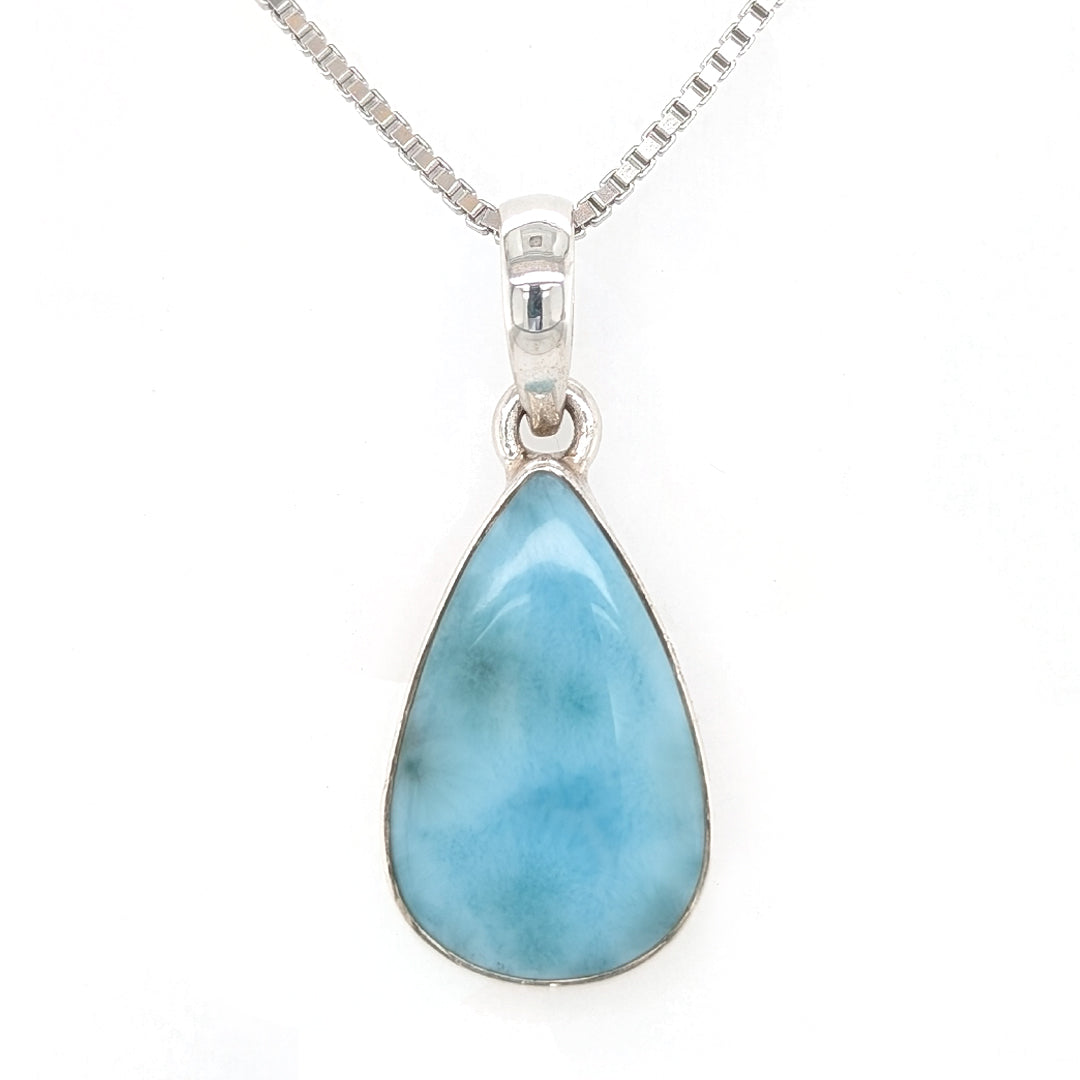 Pear-Shaped Larimar Pendant on Sterling Silver Box Chain