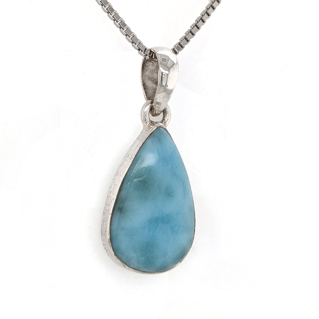 Pear-Shaped Larimar Pendant on Sterling Silver Box Chain