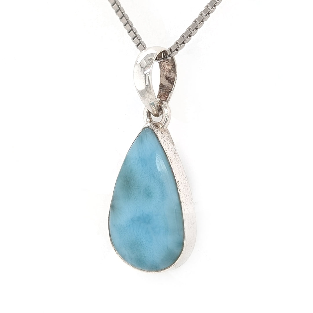 Pear-Shaped Larimar Pendant on Sterling Silver Box Chain