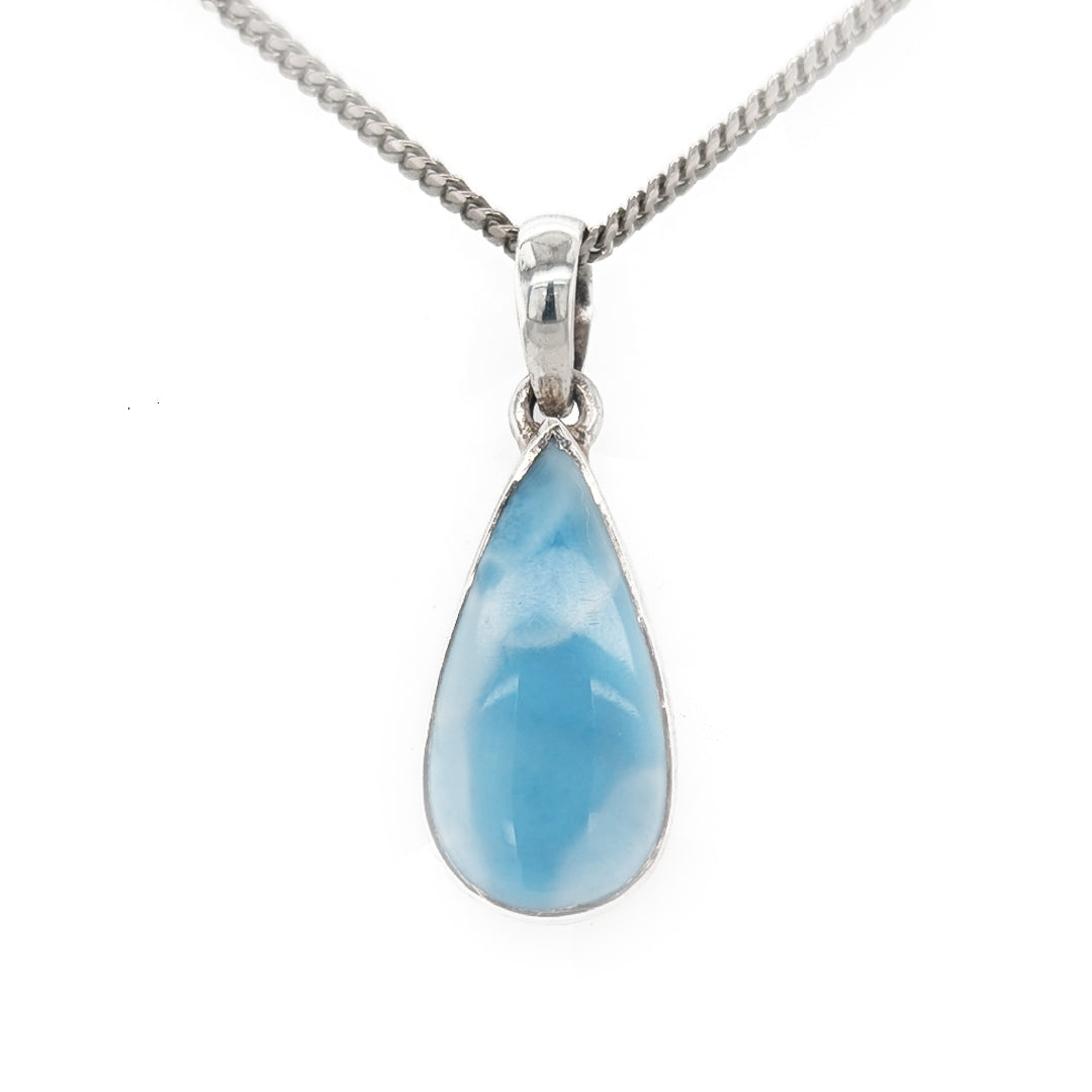 Larimar Sterling Silver Drop Pendant on 18" Curb Chain