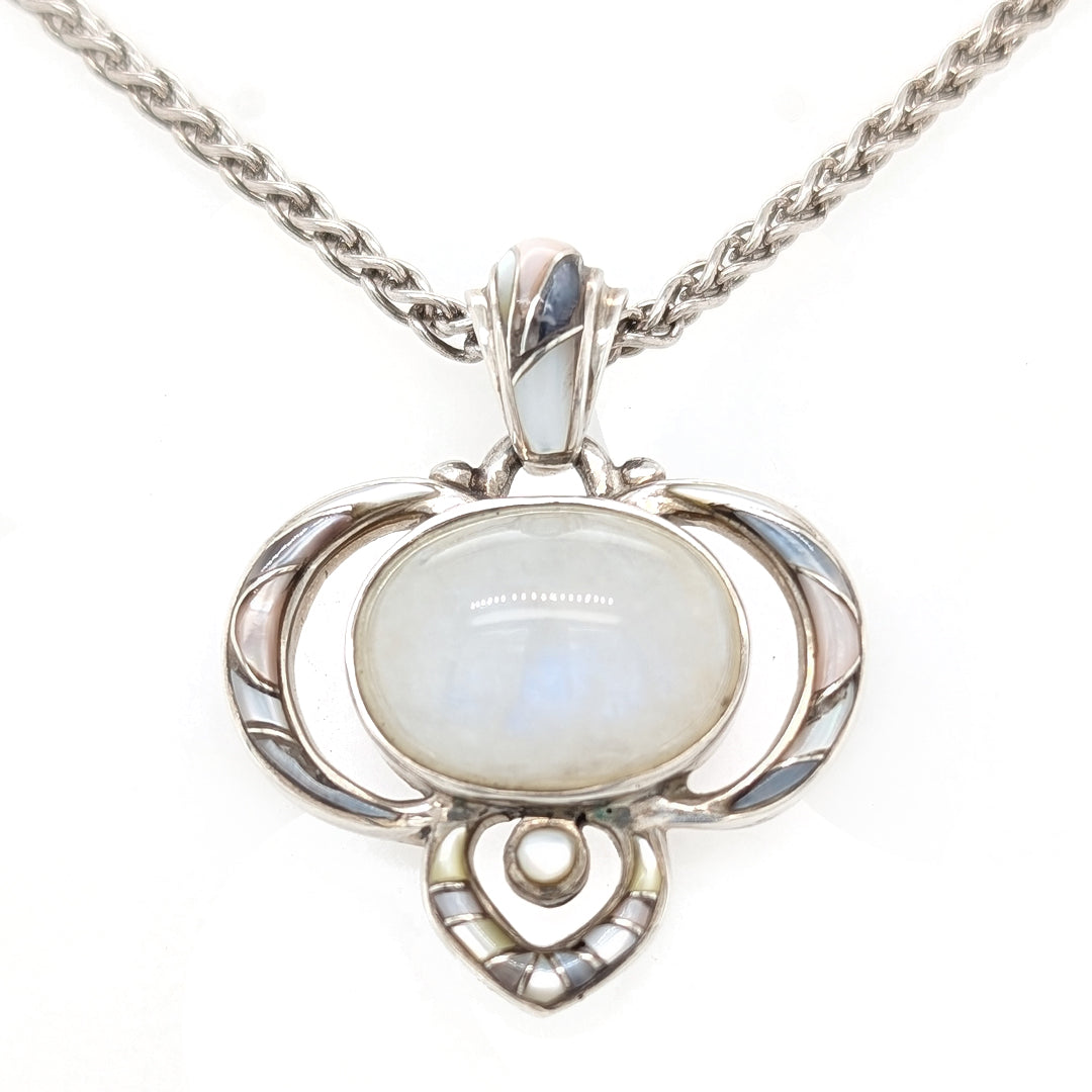 Moonstone Pendant with Shell Inlay in Sterling Silver