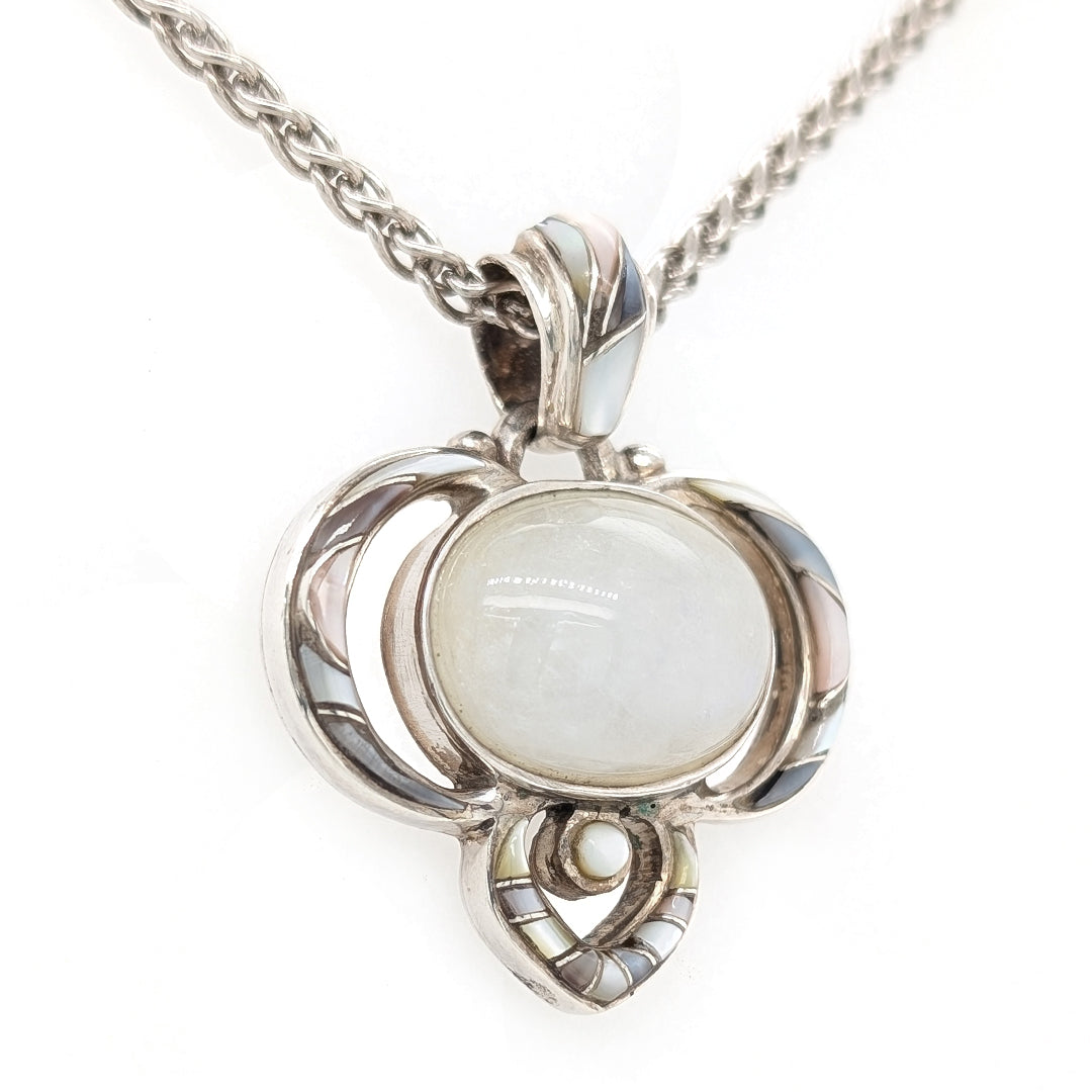 Moonstone Pendant with Shell Inlay in Sterling Silver