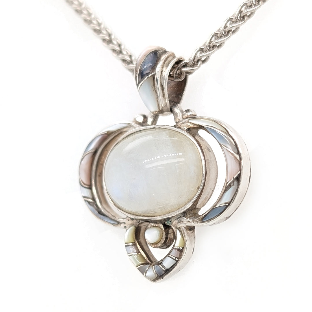 Moonstone Pendant with Shell Inlay in Sterling Silver