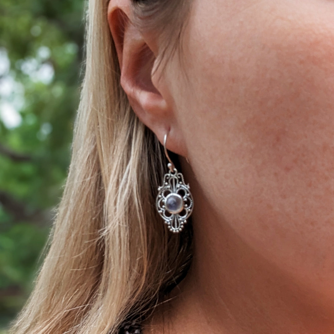 Vintage Inspired Moonstone Sterling Silver Dangle Earrings