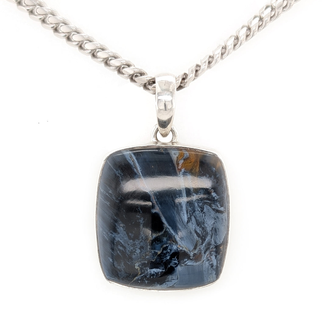 Pietersite Square Pendant on 18" Sterling Silver Curb Chain