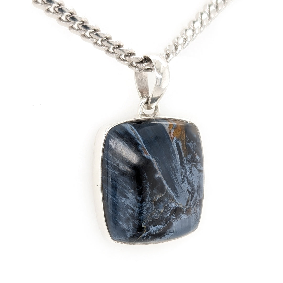 Pietersite Square Pendant on 18" Sterling Silver Curb Chain