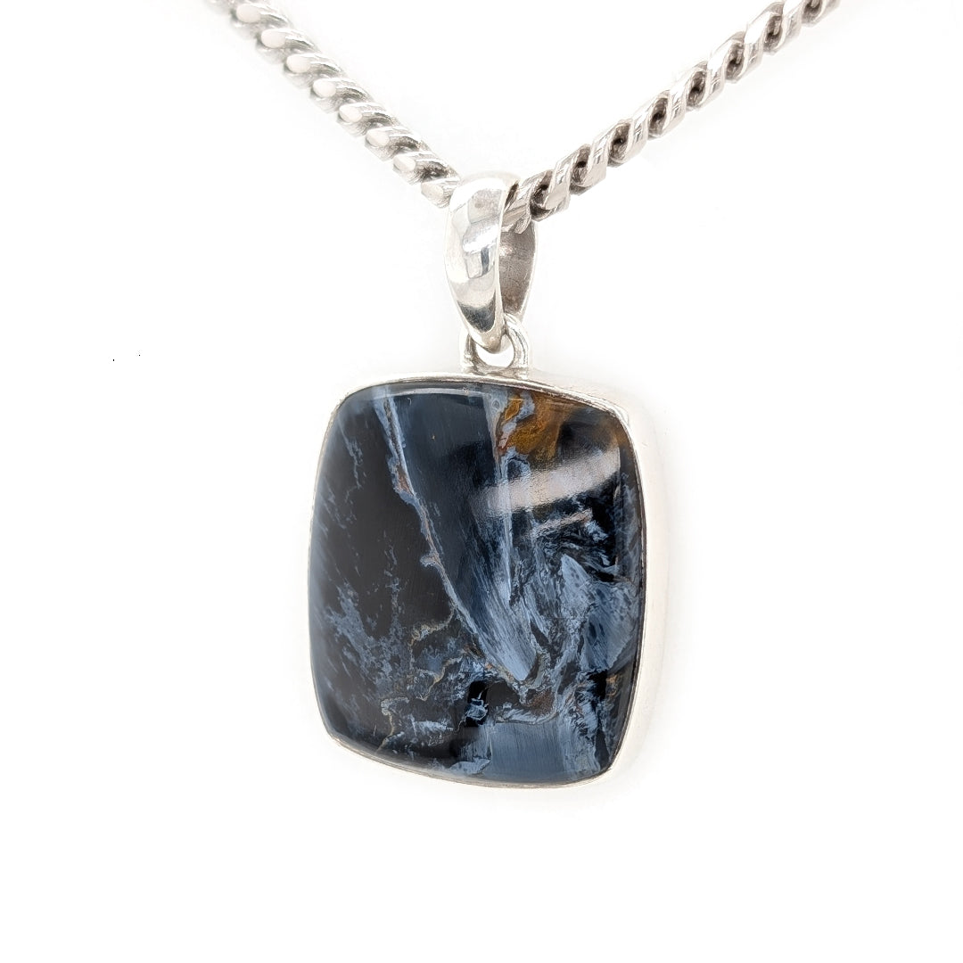 Pietersite Square Pendant on 18" Sterling Silver Curb Chain