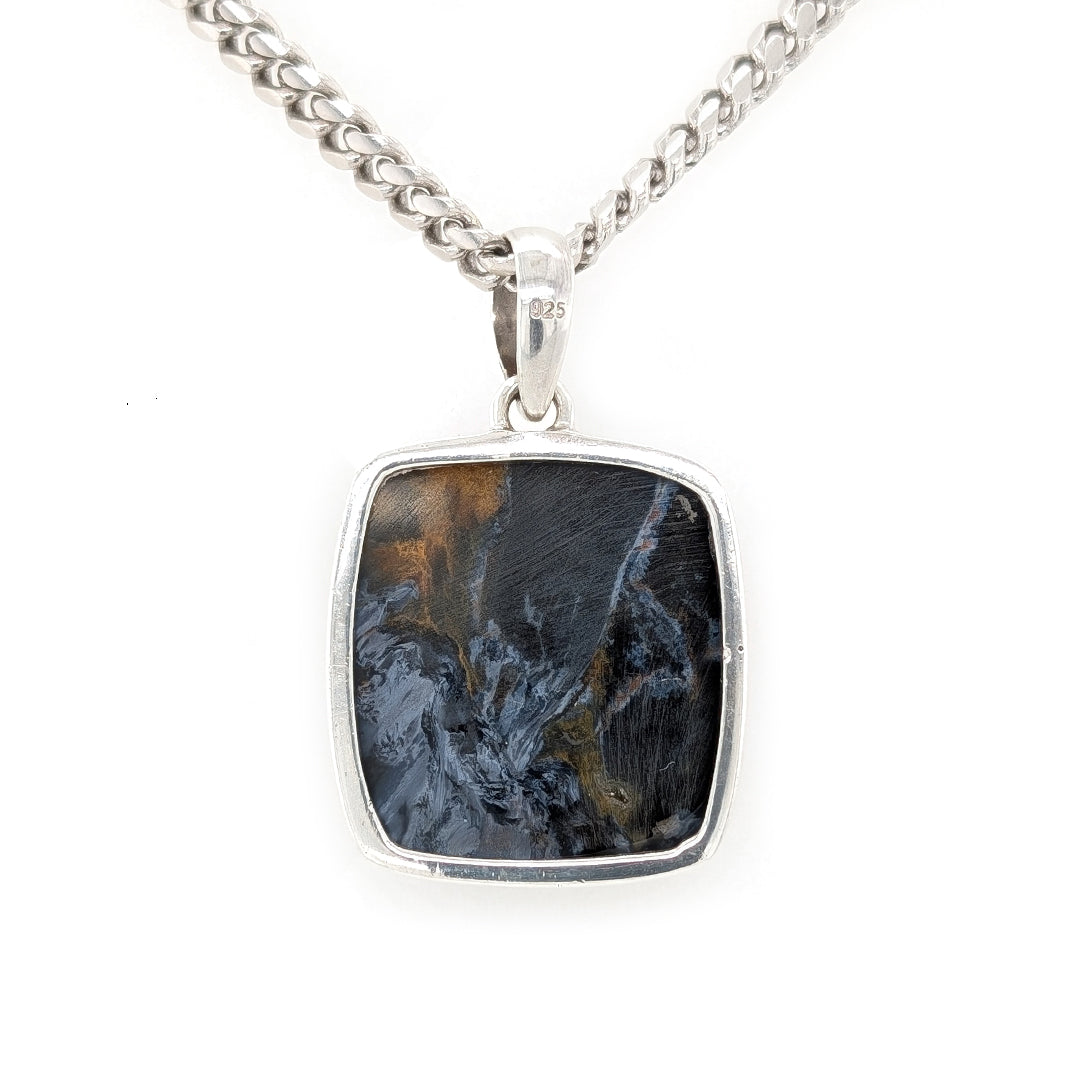 Pietersite Square Pendant on 18" Sterling Silver Curb Chain