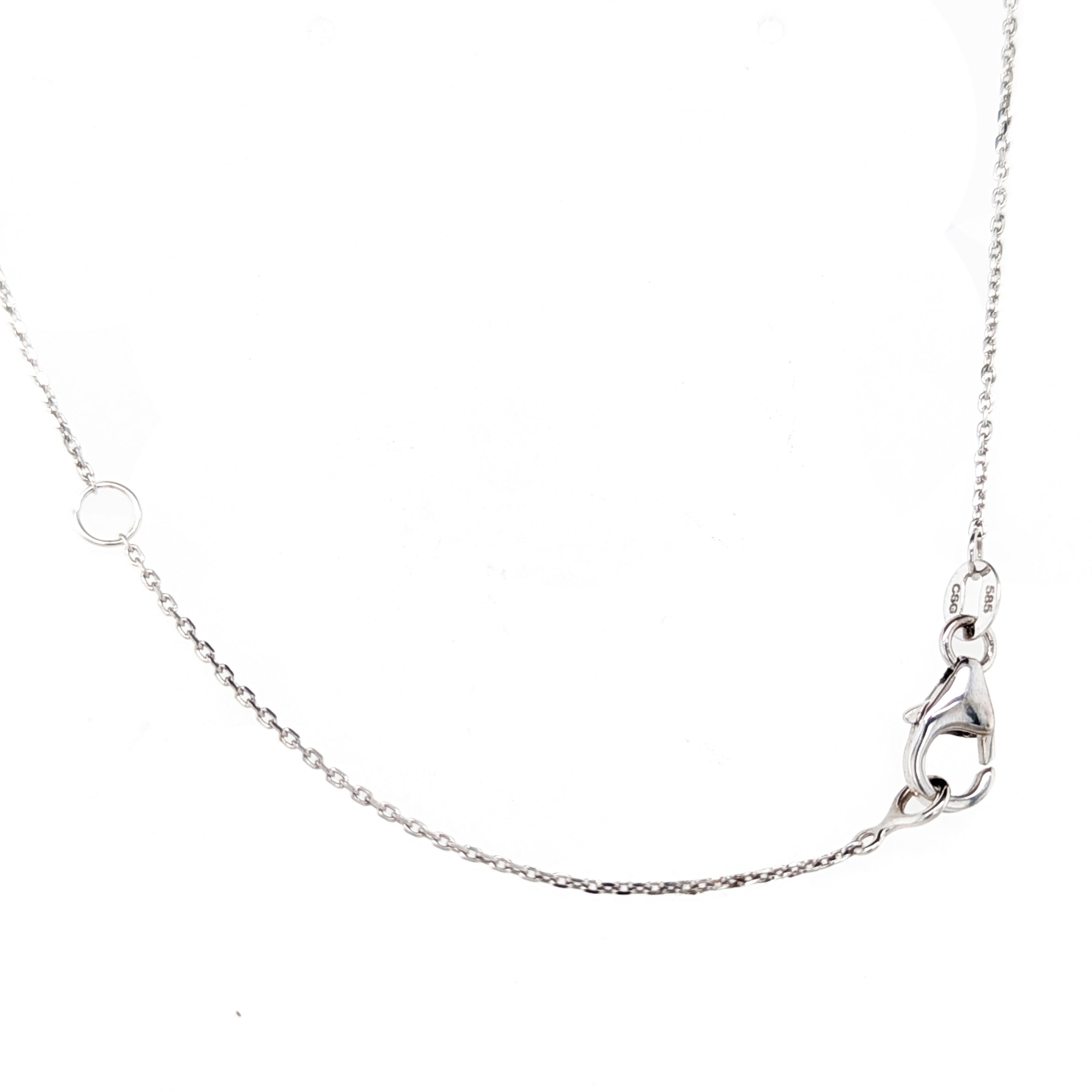 Baguette Sapphire and Diamond Drop pendant in 14kt white gold