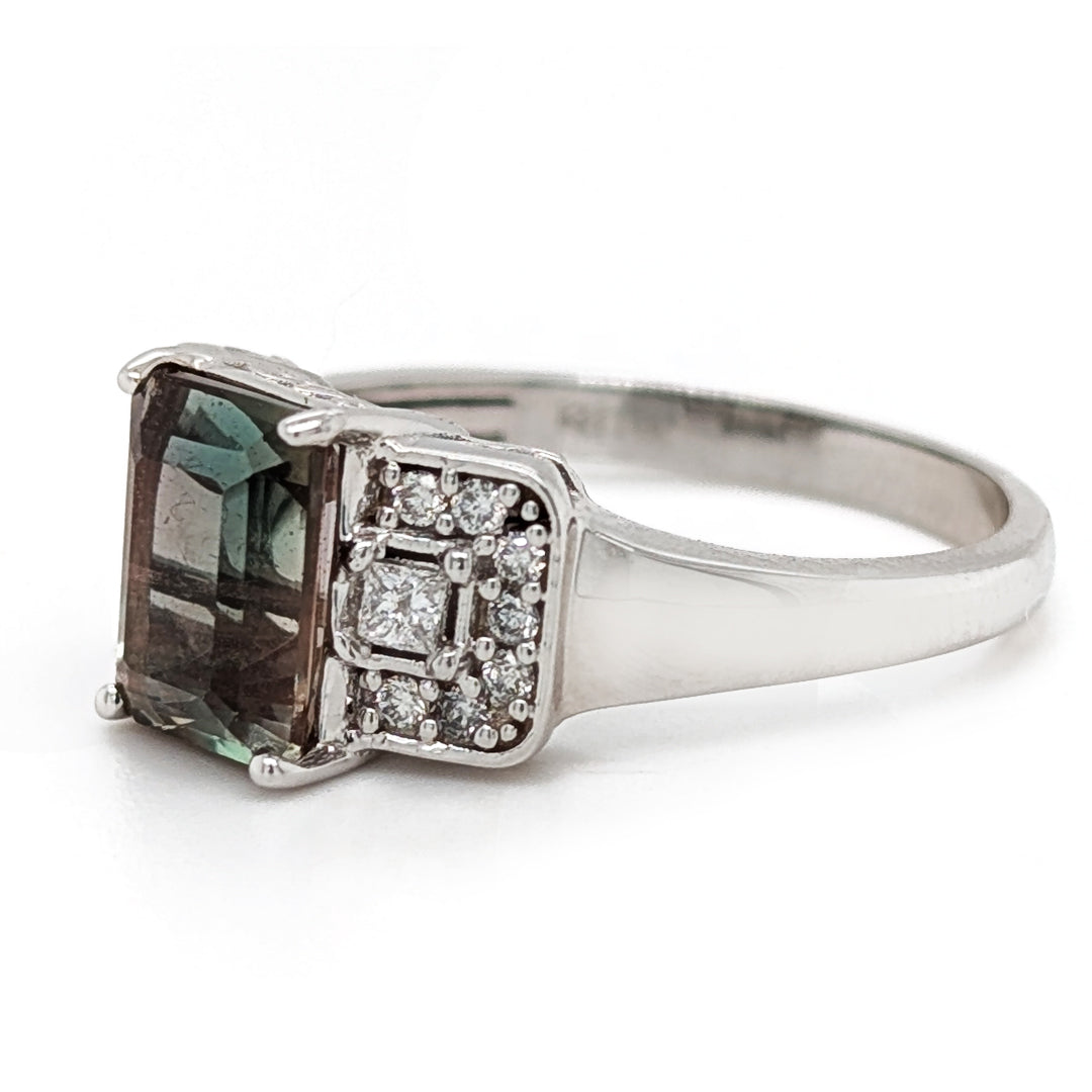 Oregon Sunstone and Diamond Ring in 14kt White Gold