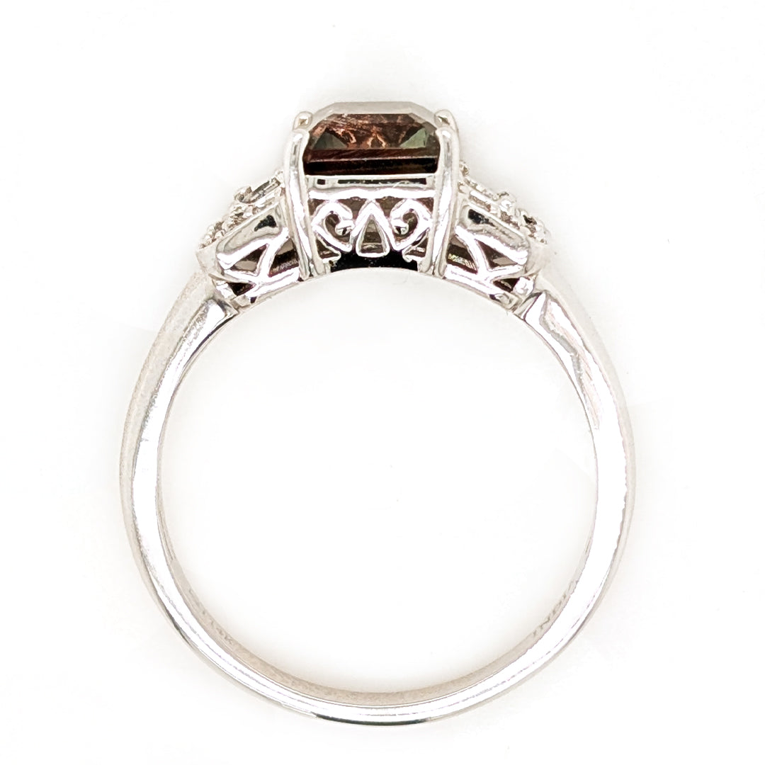 Oregon Sunstone and Diamond Ring in 14kt White Gold