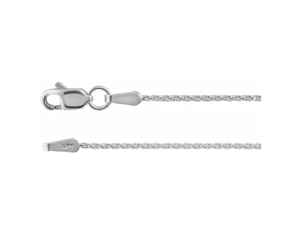 Rhodium-Plated Sterling Silver 1.05 mm Diamond-Cut Wheat 16" Chain