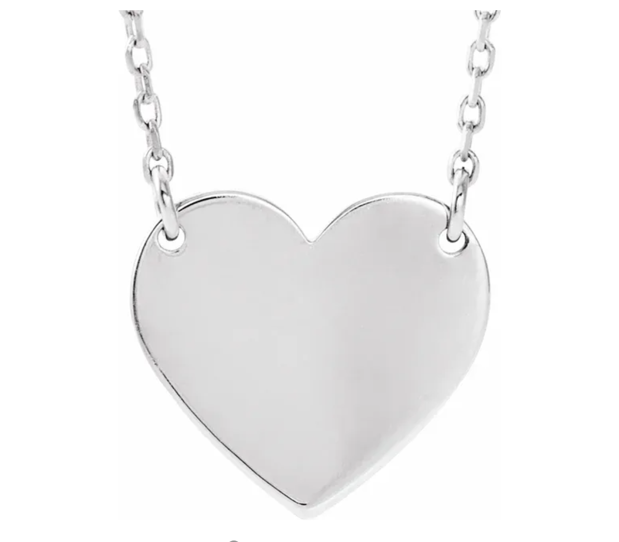Sterling Silver Engravable Heart 16-18" Necklace - 18mm x 16.4mm