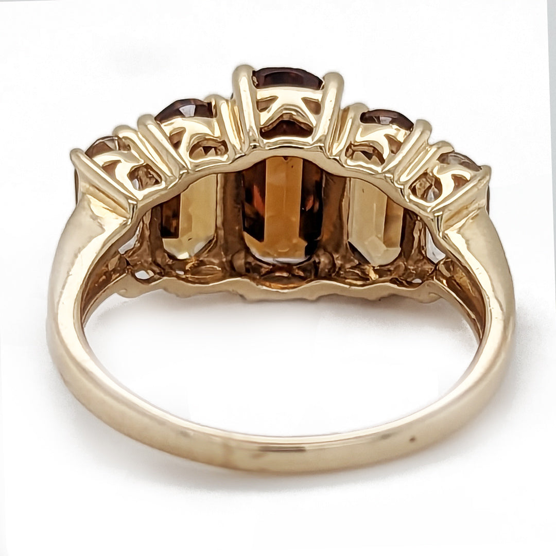 Warm Multi-Colored Step Cut Zircon Ring in 14k Yellow Gold