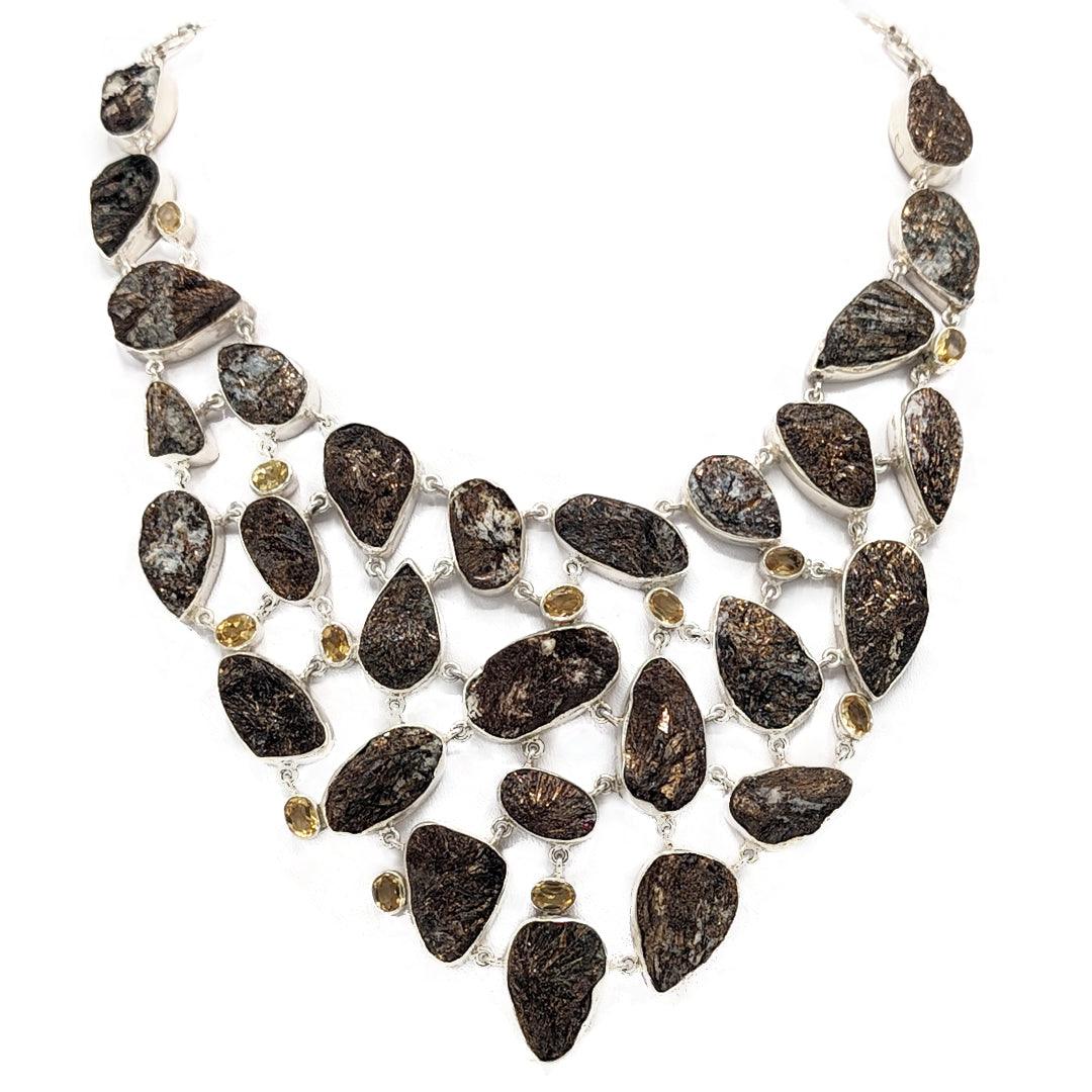 Astrophyllite and Citrine Collar Necklace in Sterling Silver - The Rutile Ltd