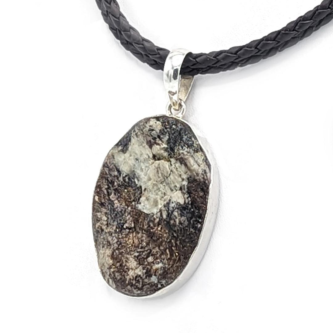 Astrophyllite and Sterling Silver Pendant on Double Braided Leather Cord - The Rutile Ltd