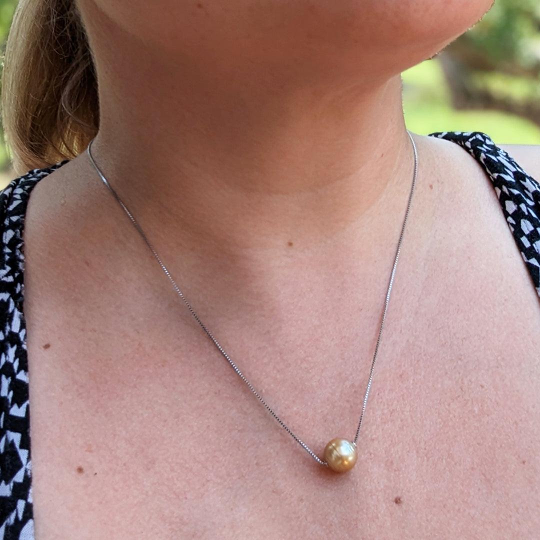 Circled Golden South Sea Pearl on Sterling Silver Chain - The Rutile Ltd