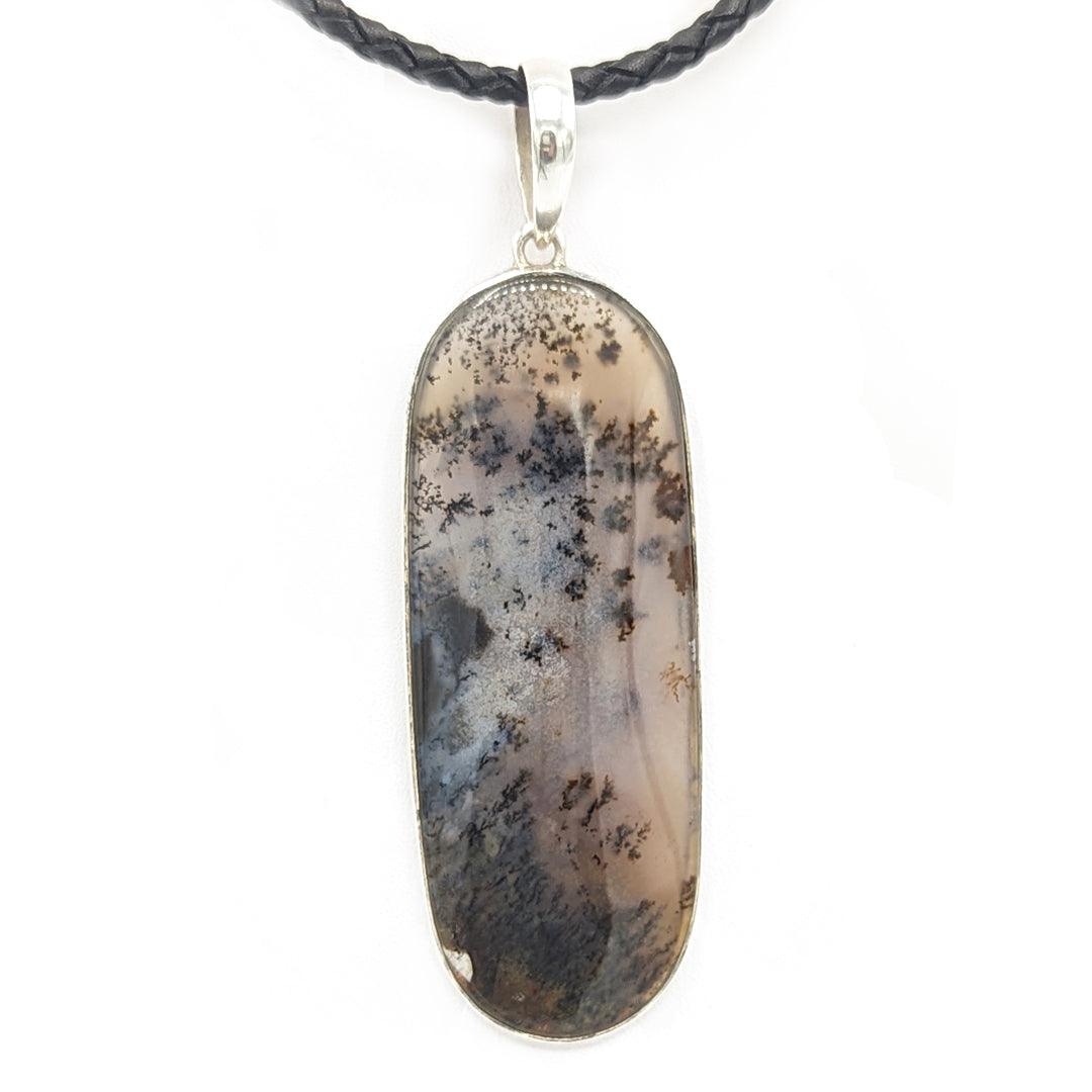 Dendritic Agate Pendant in Sterling Silver on 22" Leather Cord - The Rutile Ltd