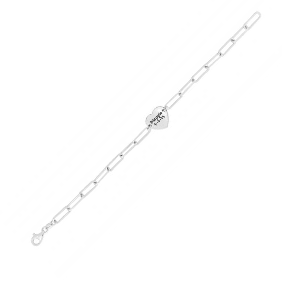 Heart Polished Sterling Silver Paperclip 7.25" Bracelet - Engravable - The Rutile Ltd