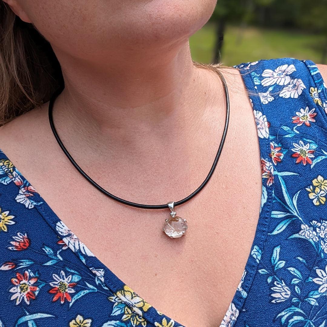 Himalayan Rutilated Quartz Sterling Silver Pendant on Leather Cord - The Rutile Ltd