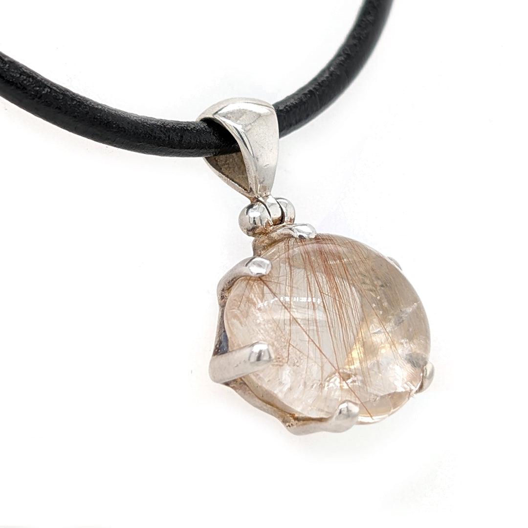 Himalayan Rutilated Quartz Sterling Silver Pendant on Leather Cord - The Rutile Ltd