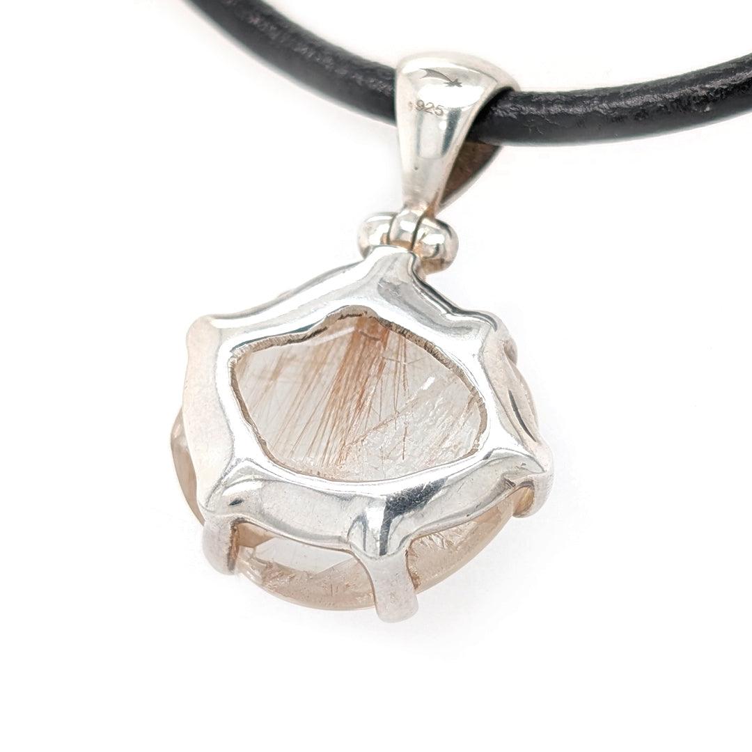 Himalayan Rutilated Quartz Sterling Silver Pendant on Leather Cord - The Rutile Ltd