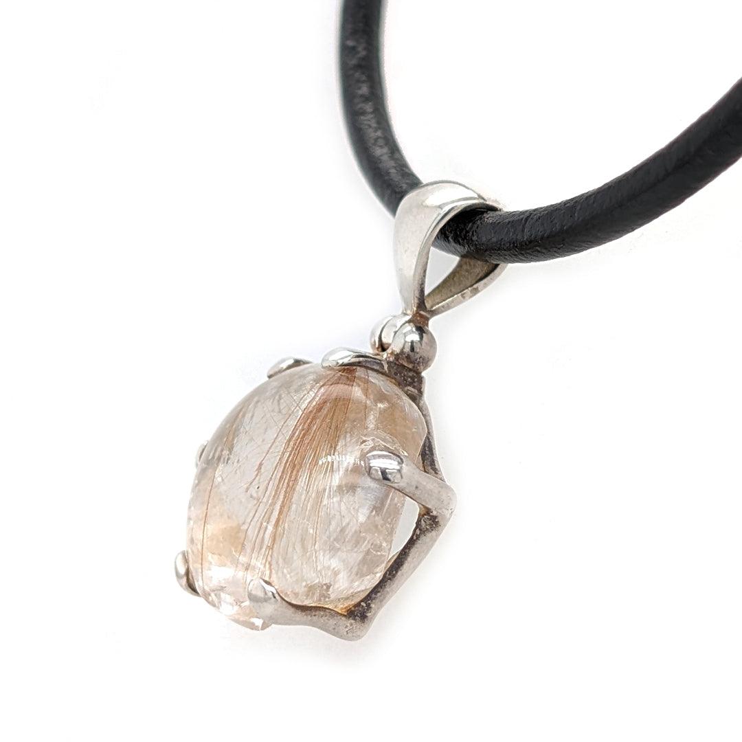 Himalayan Rutilated Quartz Sterling Silver Pendant on Leather Cord - The Rutile Ltd