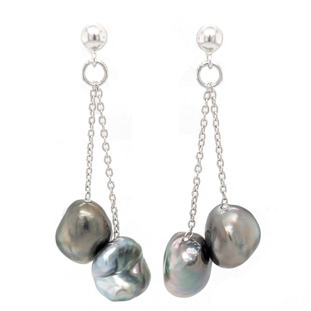 Keshi Tahitian Pearl Sterling Silver Dangle Earrings - The Rutile Ltd