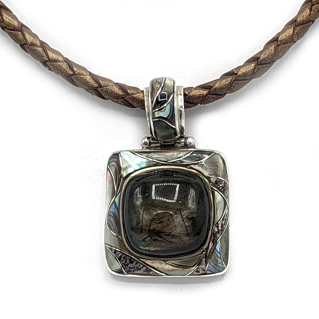 Labradorite with Gray Hammer Shell and Abalone Pendant in Sterling Silver by Ed Lohman - The Rutile Ltd