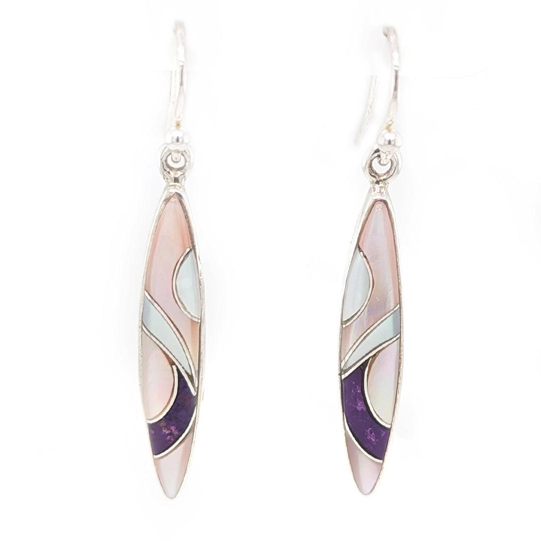 Mother of Pearl, Sugilite, and Tennessee River Pink Shell Sterling Silver Earrings by Ed Lohman - The Rutile Ltd