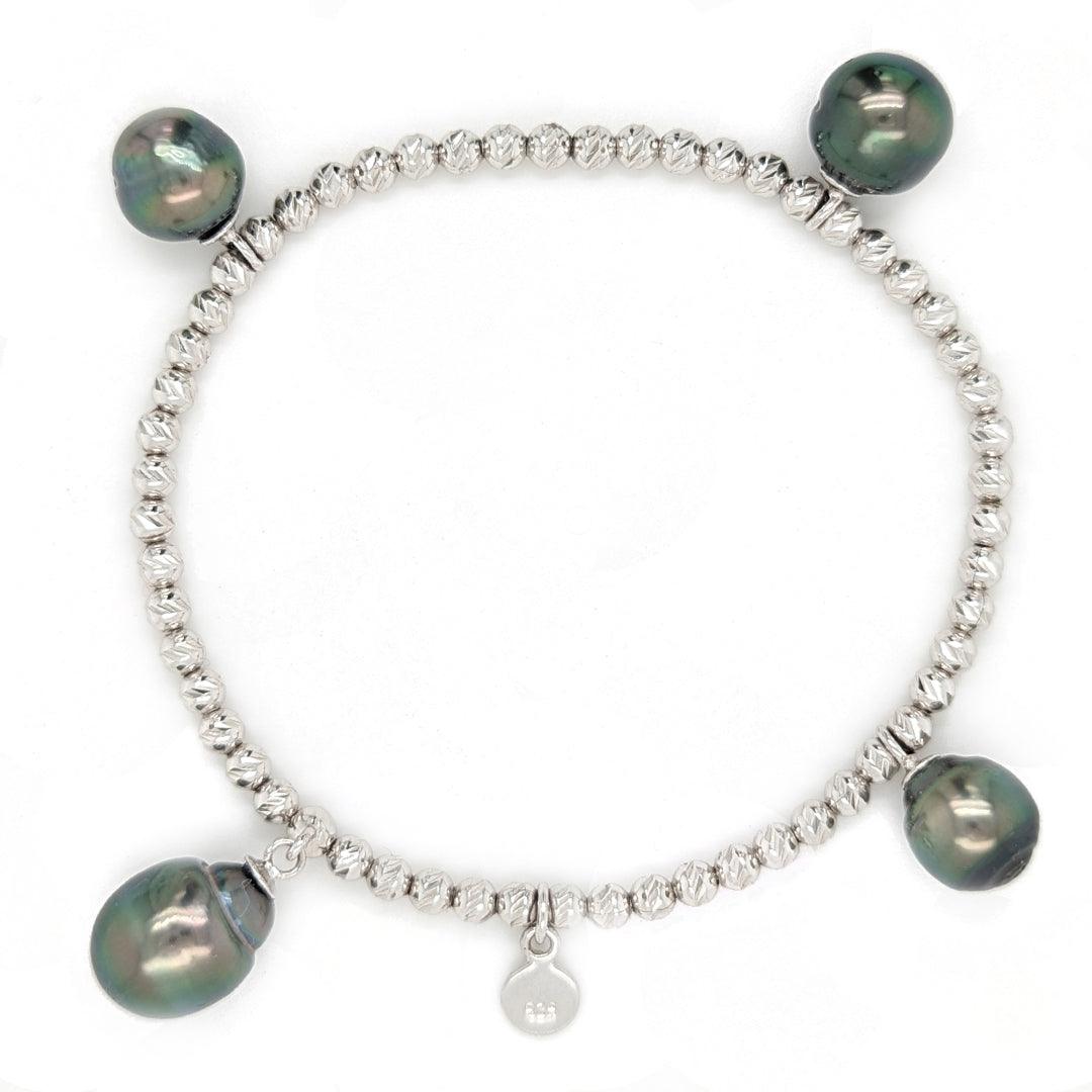 Tahitian Pearl Stretchy Bracelet in Sterling Silver - The Rutile Ltd