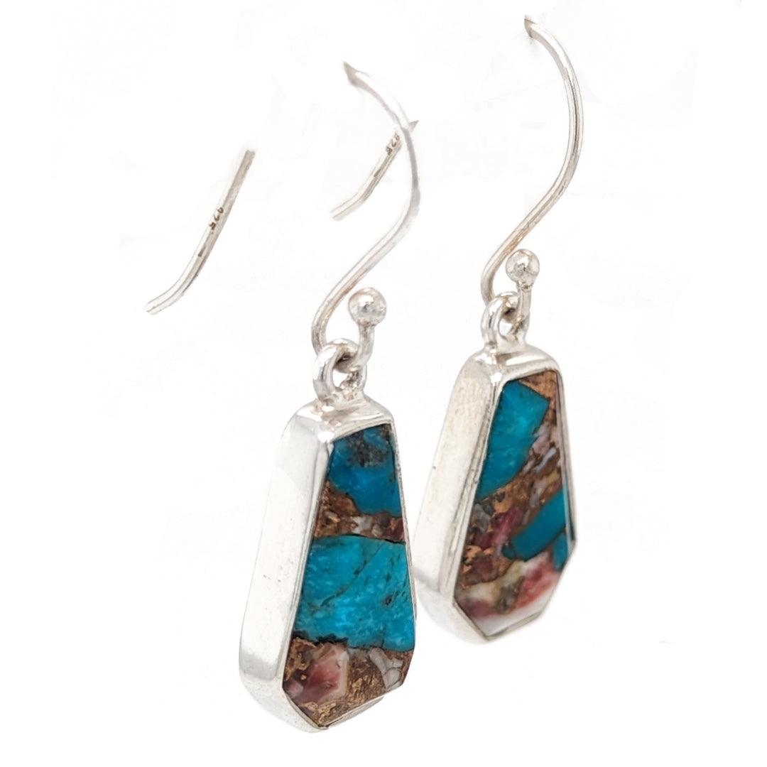 Turquoise and Red Oyster Dangle Earrings in Sterling Silver - The Rutile Ltd