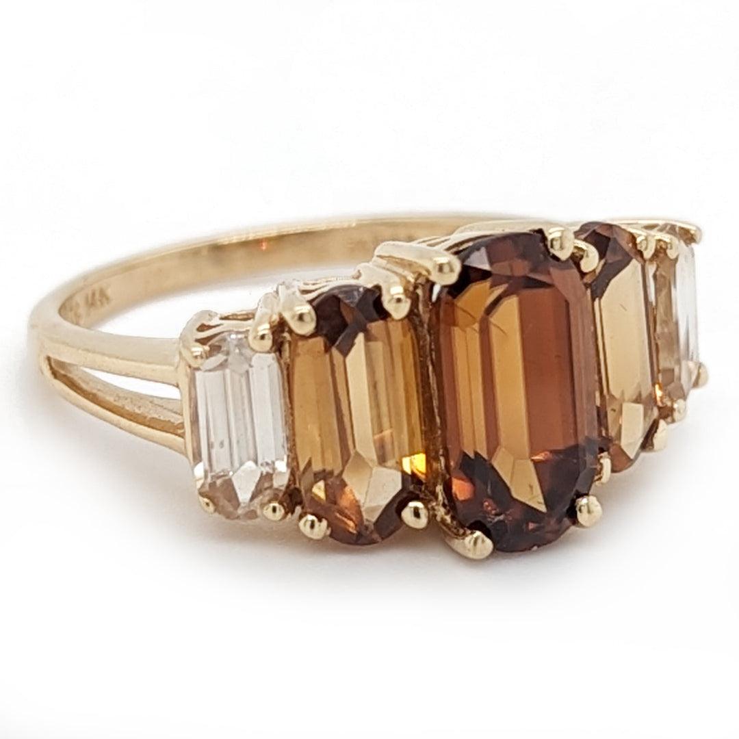 Warm Multi-Colored Step Cut Zircon Ring in 14k Yellow Gold - The Rutile Ltd