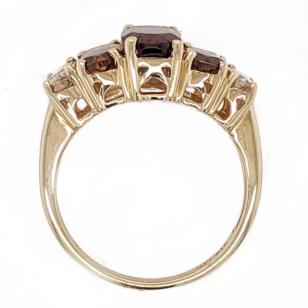 Warm Multi-Colored Step Cut Zircon Ring in 14k Yellow Gold - The Rutile Ltd