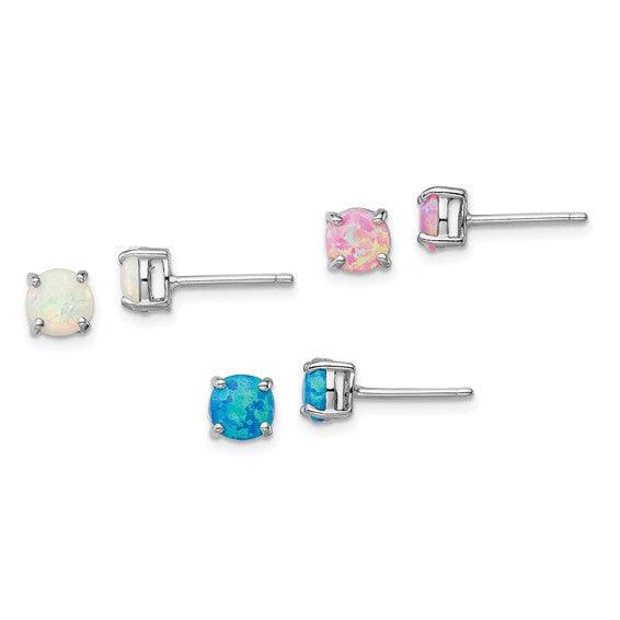 White, Pink, and Blue Created Opal Sterling Silver Earring Set - The Rutile Ltd