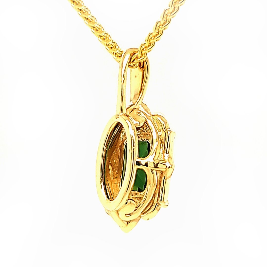 1.74ct Green Tourmaline and Diamond Pendant in 14k Yellow Gold - The Rutile Ltd