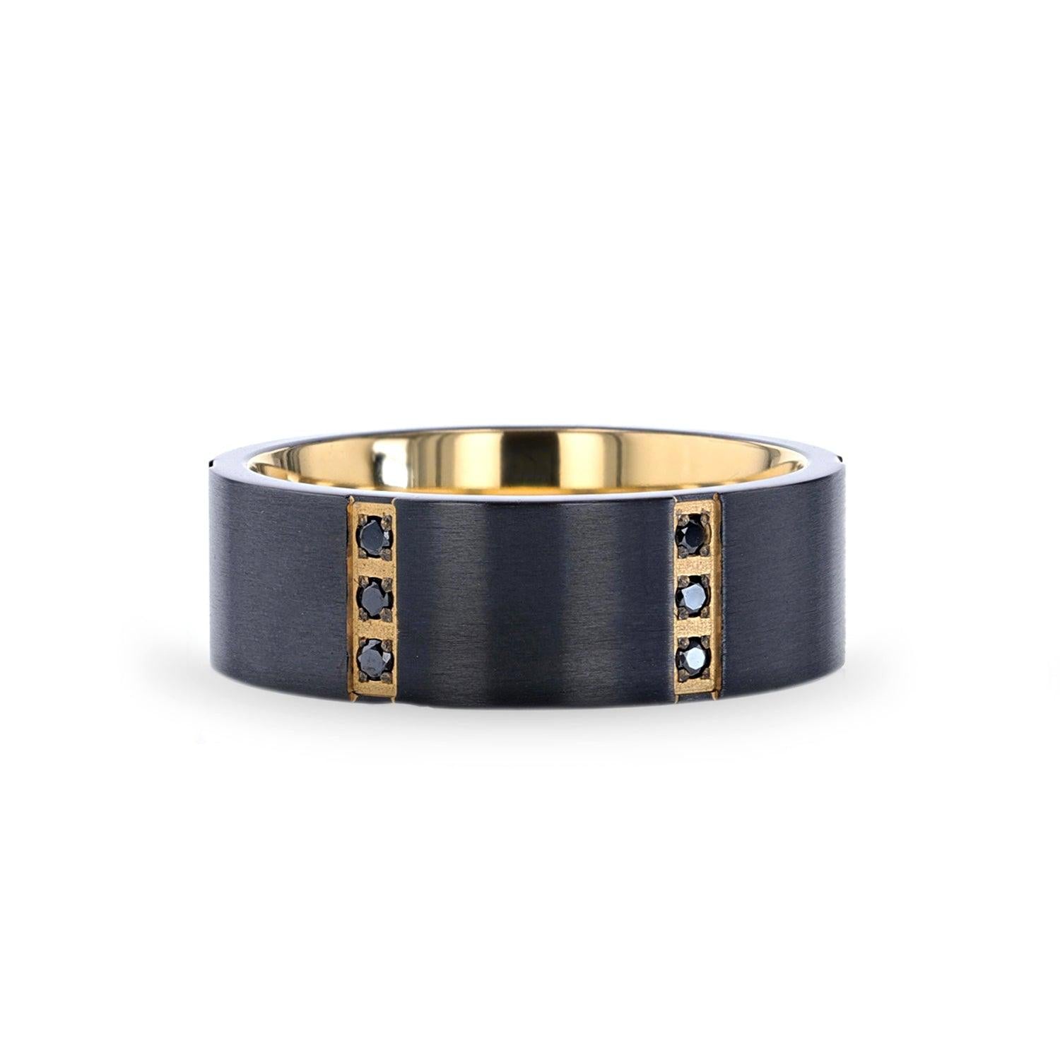 MURAMASA - Black Titanium, Stainless Steel, Gold Plate, and Black Diamond Ring - The Rutile Ltd