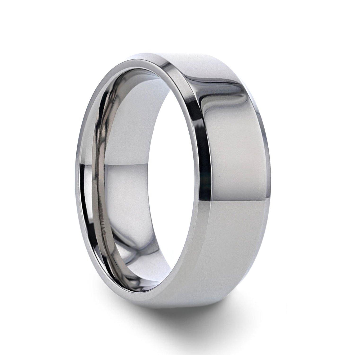 CORONAL - Men’s Polished Finish Beveled Edges Titanium Wedding Ring with Raised Center - 6mm & 8mm - The Rutile Ltd